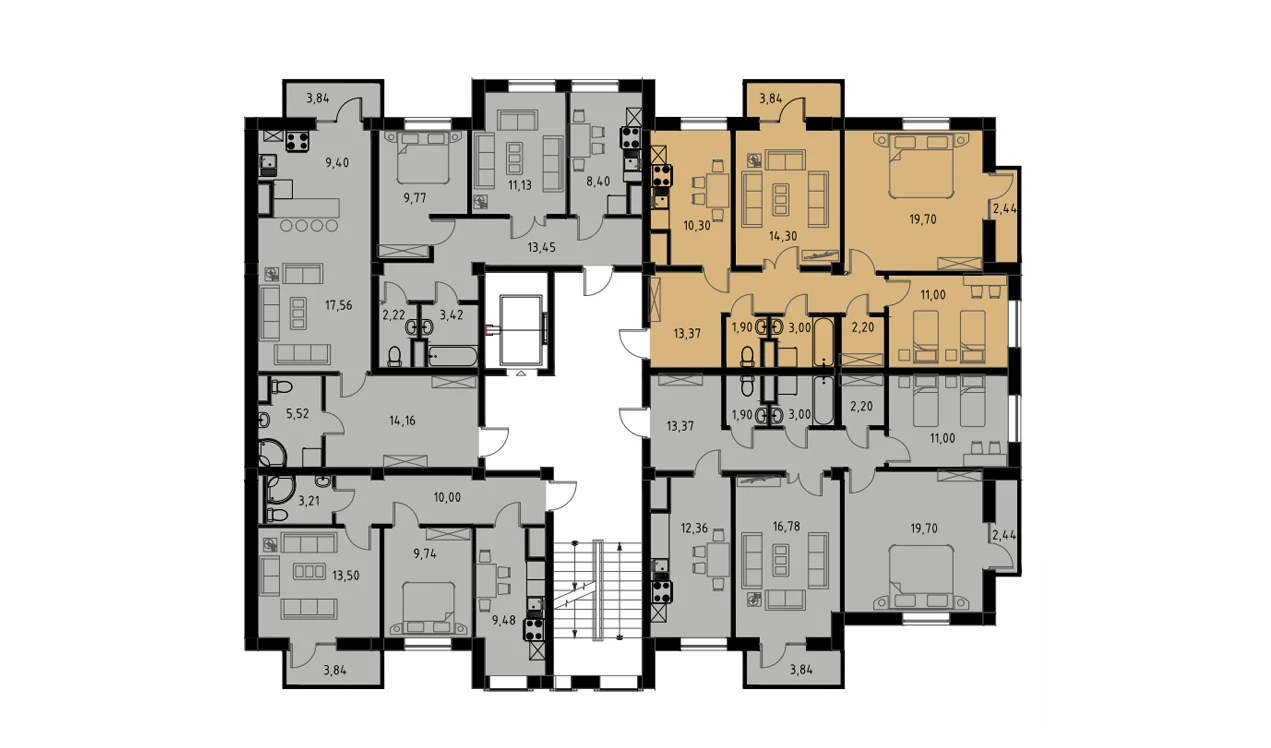 3-комн. квартира 77.65 м²  3/9 этаж | Жилой комплекс MINGCHINOR