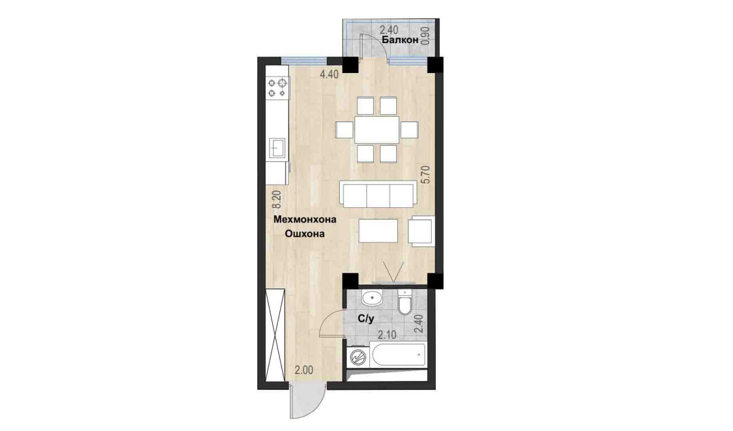 1-комн. квартира 73.94 м²  7/7 этаж | Жилой комплекс Bochka Resort