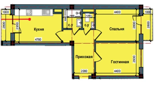 2-комнатная квартира 60.8 м²  10/10 этаж | Жилой комплекс NUR BARAKA