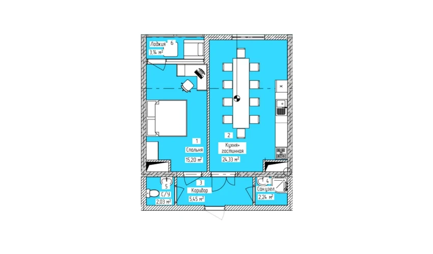 2-комнатная квартира 52.39 м²  11/16 этаж | Жилой комплекс ELITE ECO CITY