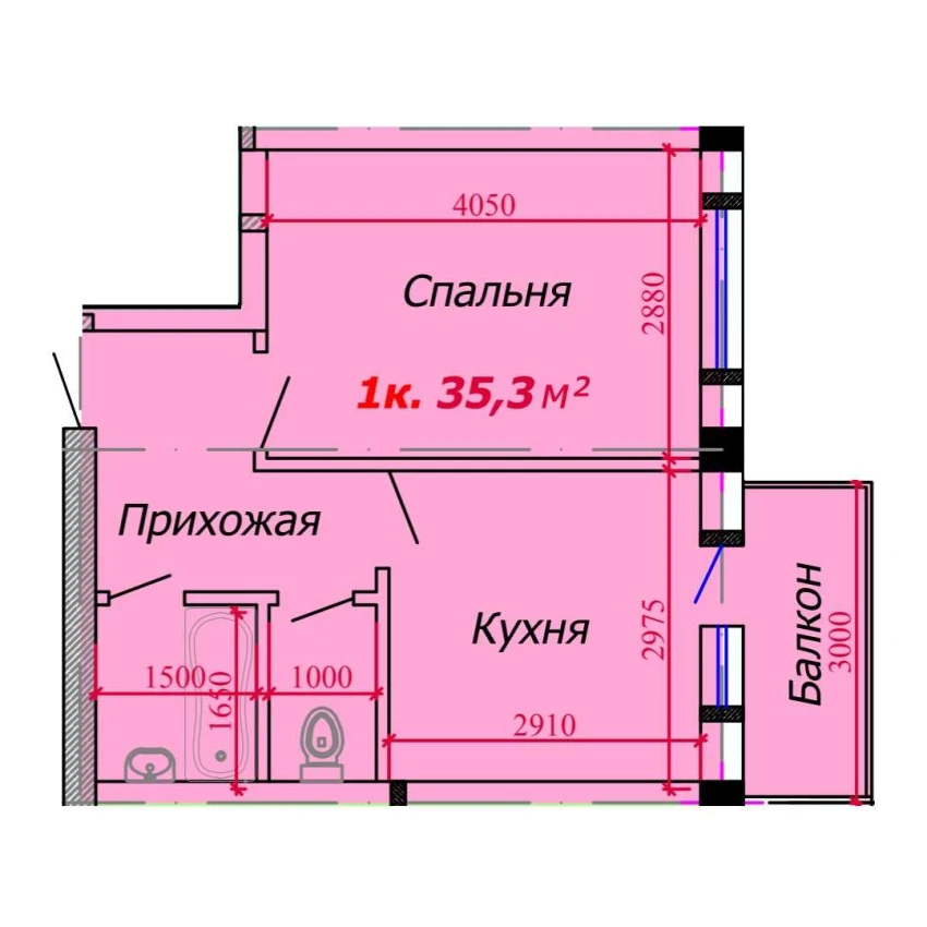 1-комн. квартира 35.3 м²  8/9 этаж | Жилой комплекс VATAN