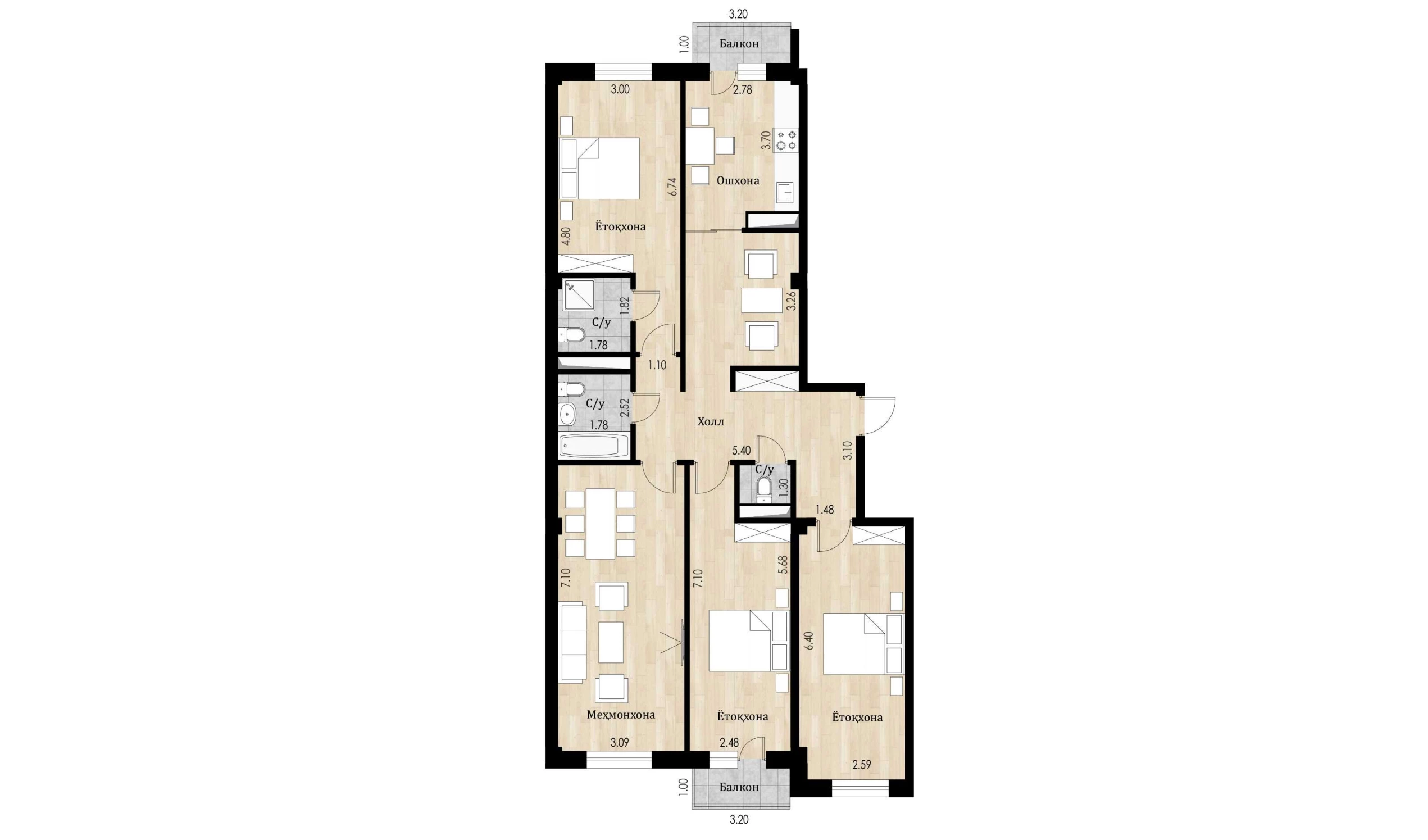 4-xonali xonadon 112.82 m²  10/10 qavat | Ko'kcha-Oqtepa Turar-joy majmuasi