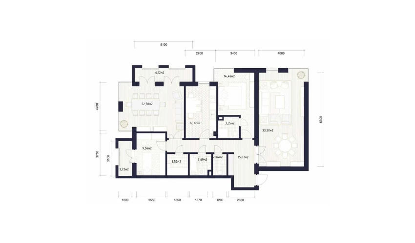 4-комнатная квартира 132.83 м²  5/11 этаж | Жилой комплекс QORASUV PLAZA