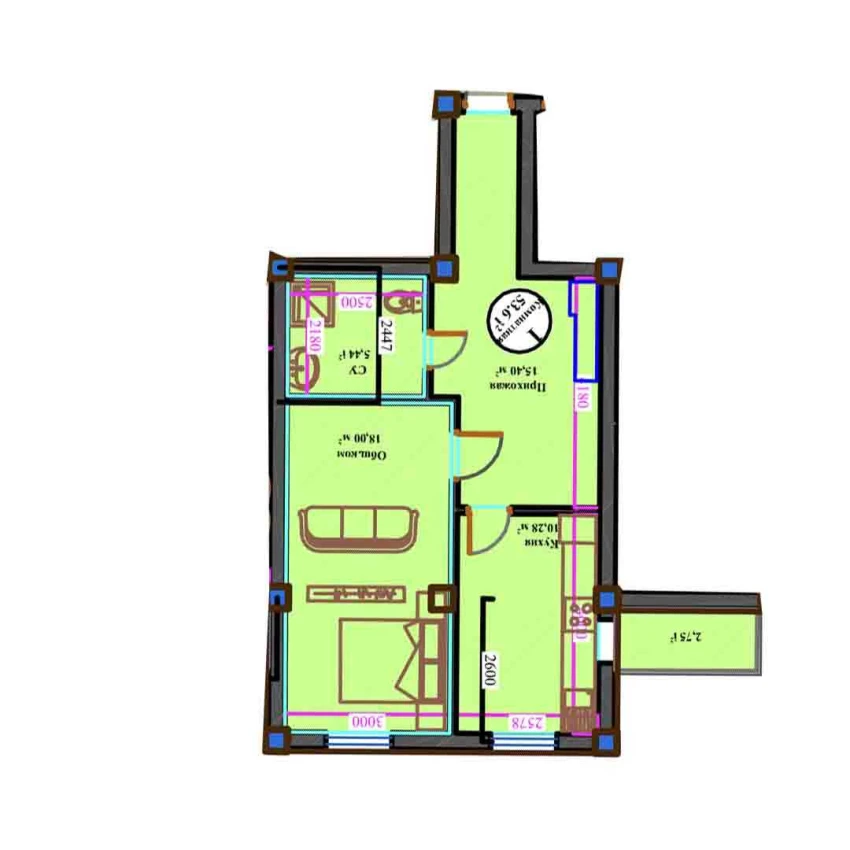 1-xonali xonadon 53.6 m²  4/11 qavat | ANHOR AVENUE Turar-joy majmuasi
