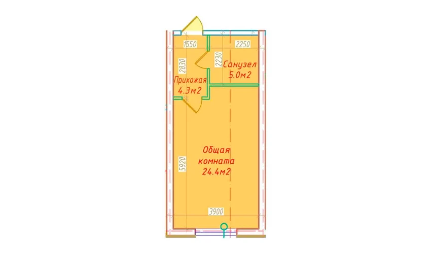 1-комнатная квартира 33.7 м²  1/16 этаж | Жилой комплекс DO'MBIROBOD RESIDENCE