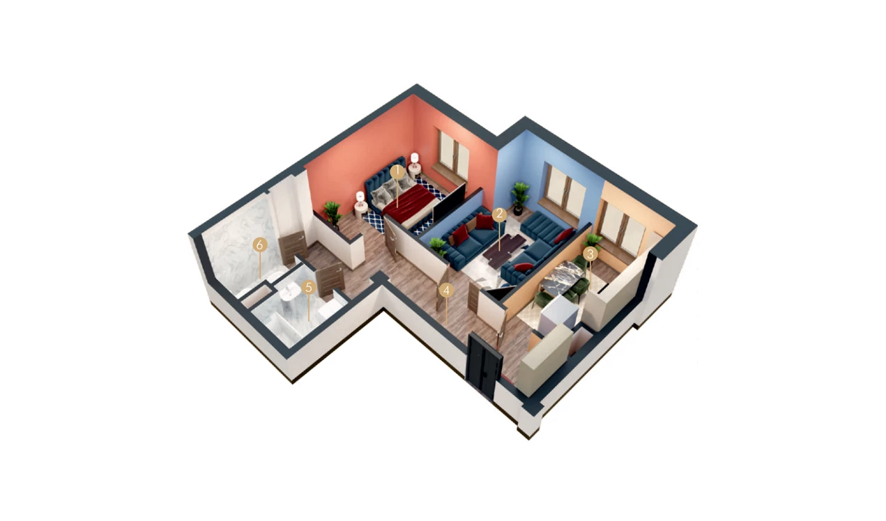 2-xonali xonadon 48.39 m²  9/9 qavat | MINGCHINOR Turar-joy majmuasi