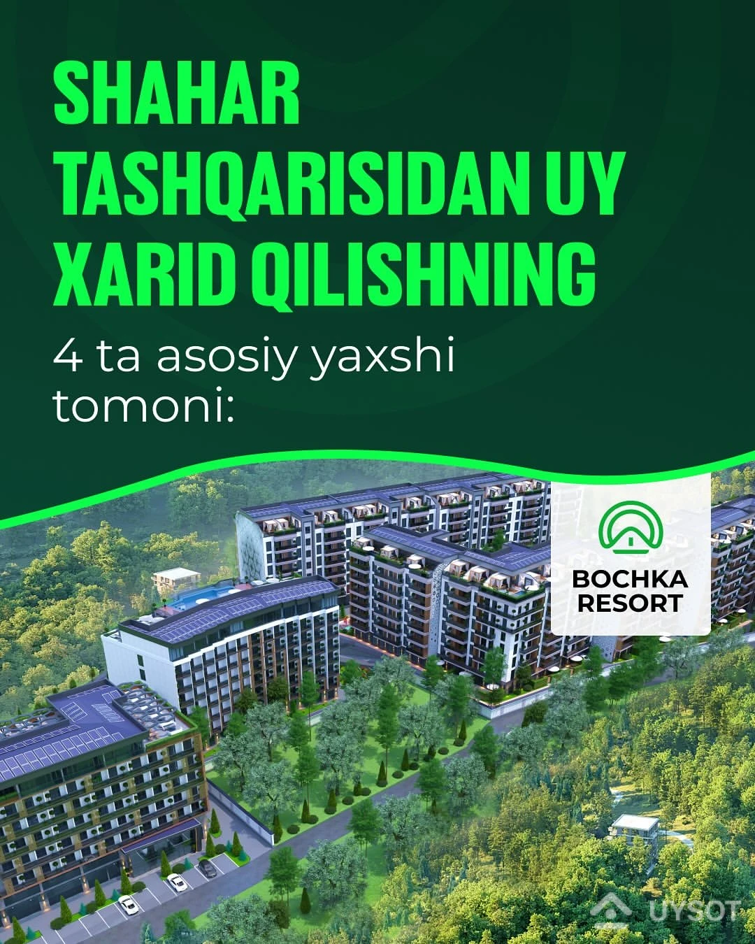 Shahar tashqarisidagi uy — bu nafaqat uy-joy, balki butunlay yangi hayot tarzi!
Bu yerda siz nafaqat kvadrat metr xarid qilasiz, balki sokinlik, qulaylik va kelajak uchun mustahkam poydevor egasiga aylanishingiz mumkin.
Bu tanlov orqali siz:
✅Pulingizni oqilona sarmoya qilasiz — narxlar shahar markaziga nisbatan ancha maqbul va arzon.
✅Oilangiz uchun sog‘lom va xavfsiz muhit yaratasiz — bolalar uchun ochiq makon, toza havo
✅Tabiat bilan hamnafas yashaysiz — shovqin-suron, chang-to‘zon yo‘q
✅Kelajakka ishonchli aktiv qo‘yasiz — bunday joylarda ko‘chmas mulkning qiymati yildan-yilga ortadi
Endi esa o‘zingiz uchun xotirjamlik va qulaylik sari birinchi qadamingizni tashlang! 📞 Batafsil ma’lumot: +99878 113-63-50
📍 Manzil: Yakkasaroy tumani, Sho‘ta Rustaveli 140-uy
@bochka_resort Shahar tashqarisidagi uy — bu nafaqat uy-joy, balki butunlay yangi hayot tarzi!
Bu yerda siz nafaqat kvadrat metr xarid qilasiz, balki sokinlik, qulaylik va kelajak uchun mustahkam poydevor egasiga aylanishingiz mumkin.
Bu tanlov orqali siz:
✅Pulingizni oqilona sarmoya qilasiz — narxlar shahar markaziga nisbatan ancha maqbul va arzon.
✅Oilangiz uchun sog‘lom va xavfsiz muhit yaratasiz — bolalar uchun ochiq makon, toza havo
✅Tabiat bilan hamnafas yashaysiz — shovqin-suron, chang-to‘zon yo‘q
✅Kelajakka ishonchli aktiv qo‘yasiz — bunday joylarda ko‘chmas mulkning qiymati yildan-yilga ortadi
Endi esa o‘zingiz uchun xotirjamlik va qulaylik sari birinchi qadamingizni tashlang! 📞 Batafsil ma’lumot: +99878 113-63-50
📍 Manzil: Yakkasaroy tumani, Sho‘ta Rustaveli 140-uy
@bochka_resort