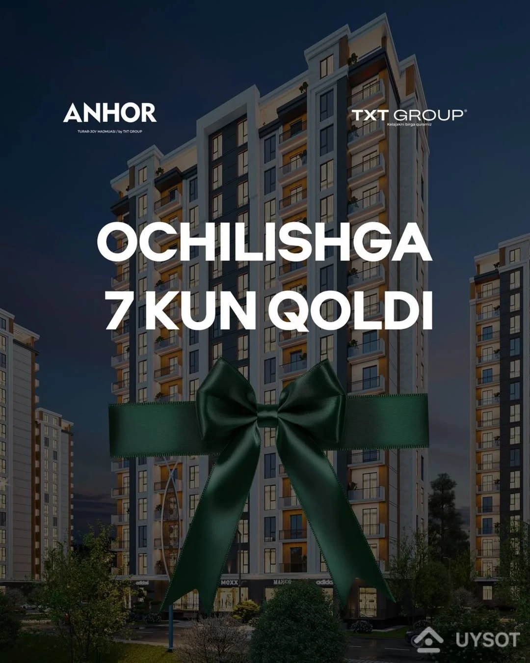 Anhor turar-joy majmuasi sotuv ofisi ochilishiga atigi 7 kun qoldi!

Endi loyiha bilan bevosita tanishish, xonadonlarni o’z ko‘zingiz bilan ko‘rish va eng qulay shartlar asosida xonadon egasi bo’lishingiz mumkin.

Manzilni bilish uchun biz bilan bog’laning.

Telefon: +998 (78) 113-63-50