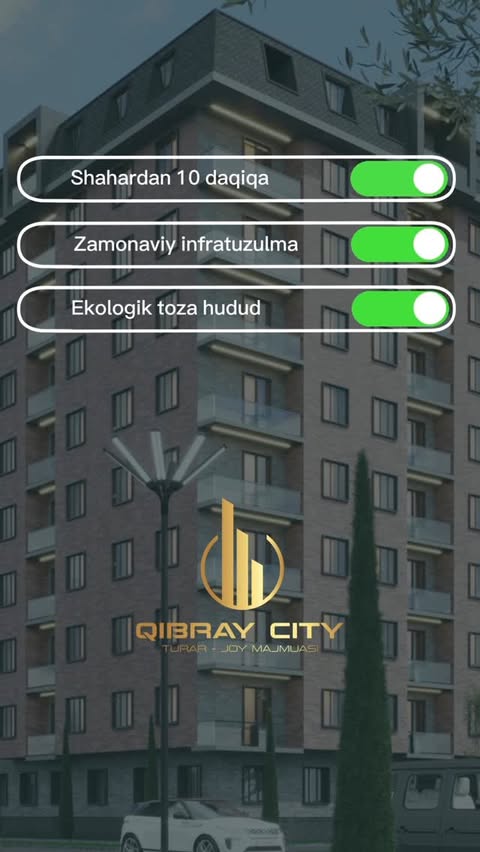 Qibray City – Shaharga yaqin, tabiat bilan uyg‘un hayot! 🌿🏡
Shahardan bor-yo‘g‘i 10 daqiqalik masofada joylashgan Qibray City turar-joy majmuasi siz va oilangiz uchun mukammal tanlov!
🌳 Ekologik toza hudud – toza havo va tinchlik bilan nafas oling.
🏘 Zamonaviy turar-joylar – mustahkam qurilish va yuqori sifatli materiallar.
🚗 Qulay joylashuv – shahar shovqinidan uzoqda, lekin barcha qulayliklar yaqinida.
✨ Oilaviy farovonlik – yashil hudud va bolalar uchun xavfsiz maydonchalar.
Sizning baxtli va qulay hayotingiz bu yerdan boshlanadi! Bugunoq Qibray City xonadonlarini tanlang va farovon hayot sari qadam qo‘ying!
📩 Batafsil ma’lumot uchun bizga murojaat qiling.

Qibray City – жизнь в гармонии с природой недалеко от города! 🌿🏡
Всего в 10 минутах от города расположен жилой комплекс Qibray City, который станет идеальным выбором для вас и вашей семьи!
🌳 Экологически чистый район – дышите свежим воздухом и наслаждайтесь покоем.
🏘 Современные дома – надежное строительство и материалы высокого качества.
🚗 Удобное расположение – вдали от городского шума, но со всеми удобствами поблизости.
✨ Семейное благополучие – зеленая зона и безопасные детские площадки.
Ваше счастливое и комфортное будущее начинается здесь! Выбирайте квартиру в Qibray City уже сегодня и сделайте шаг к лучшей жизни!
📩 Свяжитесь с нами для получения подробной информации.