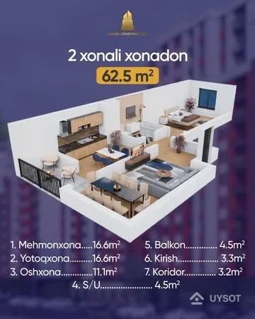 🏢 62.5 m² maydonga ega, shinam yotoqxona, qulay oshxona va keng mehmonxonadan iborat 2 xonali kvartira rejasini taqdim etamiz!
Bu kvartira sizga qulay hayot va zamonaviy muhit yaratish uchun barcha imkoniyatlarni taqdim etadi. Har bir xona yorug‘lik va kenglikni saqlagan holda, oila a’zolaringiz uchun maksimal darajada qulay qilib loyihalashtirilgan.
Batafsil ma’lumot olish uchun izohlarda «+» qoldiring yoki biz bilan bog‘laning!
📞 +998 (78) 113-63-50
📍 Manzilimiz: Toshkent shahri, Yangi hayot tumani, Qipchoq ko'chasi 1a.
Mo'ljal: 5-metro bekati (Chilonzor yo'li)
📍 Manzilimiz: Toshkent shahri, Do'stlik ko'chasi 2.
Mo'ljal: 12 avtopark
➖➖➖➖➖➖➖➖➖➖
🏢 Делимся планировкой 2-комнатной квартиры площадью 62.5 м², которая включает уютную спальню, функциональную кухню и просторную гостиную!
Каждая деталь продумана до мелочей, чтобы создать комфортное и современное пространство для жизни вашей семьи. Светлые комнаты, удобная планировка и стильные решения ждут именно вас!
Для получения подробной информации оставьте «+» в комментариях или свяжитесь с нами по указанным контактам:
📞 +998 (78) 113-63-50
📍 Наш адрес: город Ташкент, район Янгихаёт, улица Кипчак, 1а.
Ориентир: 5-я станция метро (Чиланзарская линия)
📍 Наш адрес: город Ташкент, улица Дустлик, 2.
Ориентир: 12-й автопарк 🏢 62.5 m² maydonga ega, shinam yotoqxona, qulay oshxona va keng mehmonxonadan iborat 2 xonali kvartira rejasini taqdim etamiz!
Bu kvartira sizga qulay hayot va zamonaviy muhit yaratish uchun barcha imkoniyatlarni taqdim etadi. Har bir xona yorug‘lik va kenglikni saqlagan holda, oila a’zolaringiz uchun maksimal darajada qulay qilib loyihalashtirilgan.
Batafsil ma’lumot olish uchun izohlarda «+» qoldiring yoki biz bilan bog‘laning!
📞 +998 (78) 113-63-50
📍 Manzilimiz: Toshkent shahri, Yangi hayot tumani, Qipchoq ko'chasi 1a.
Mo'ljal: 5-metro bekati (Chilonzor yo'li)
📍 Manzilimiz: Toshkent shahri, Do'stlik ko'chasi 2.
Mo'ljal: 12 avtopark
➖➖➖➖➖➖➖➖➖➖
🏢 Делимся планировкой 2-комнатной квартиры площадью 62.5 м², которая включает уютную спальню, функциональную кухню и просторную гостиную!
Каждая деталь продумана до мелочей, чтобы создать комфортное и современное пространство для жизни вашей семьи. Светлые комнаты, удобная планировка и стильные решения ждут именно вас!
Для получения подробной информации оставьте «+» в комментариях или свяжитесь с нами по указанным контактам:
📞 +998 (78) 113-63-50
📍 Наш адрес: город Ташкент, район Янгихаёт, улица Кипчак, 1а.
Ориентир: 5-я станция метро (Чиланзарская линия)
📍 Наш адрес: город Ташкент, улица Дустлик, 2.
Ориентир: 12-й автопарк