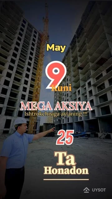 MEGA AKSIYA ISHTROKCHISI BO’LING!!!

📌 Hali bunaqasi bo’lmagan 
Samarqand shahrida qad ko’tarayotgan ko’p qavatli turar joy majmuasi

ELITE ECO CITY TJM dan Chegirma asosida oyiga 4.600.000 so’mdan ta’mirli holatdagi honadon egasi bo’ling. 

9-May kuni 8:00 dan 20:00 gacha Sotuv ofisimizga keling va to’liq ma’lumotga ega bo’ling. 

ILK MIJOZLARGA QIMMATBAHO SOVG’ALAR HAM MAVJUD

To’liq ma’lumot uchun +998 (78) 113-63-50 raqamiga aloqaga chiqing. 
Aksiya ishtrokchisi bo’lish uchun hech qanday shartlar mavjud emas 
Sotuv ofisiga kelsangiz bas.