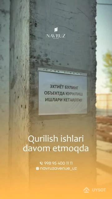 Navruz turar-joy majmuasida ishlar jadal davom etmoqda!
Qurilish reja asosida, sifat va xavfsizlik talablariga qat’iy rioya qilingan holda olib borilmoqda. Narxlar hali hamyonbop. Hozir xonadon tanlash uchun eng qulay vaqt!
Batafsil ma’lumot olish uchun biz bilan bog‘laning.
Telefon: +99878 113-63-50 Navruz turar-joy majmuasida ishlar jadal davom etmoqda!
Qurilish reja asosida, sifat va xavfsizlik talablariga qat’iy rioya qilingan holda olib borilmoqda. Narxlar hali hamyonbop. Hozir xonadon tanlash uchun eng qulay vaqt!
Batafsil ma’lumot olish uchun biz bilan bog‘laning.
Telefon: +99878 113-63-50