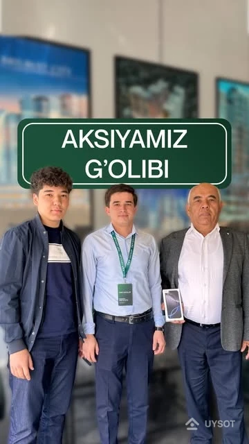 Ramazon oyida o‘tkazilgan aksiya g‘oliblaridan biri iPhone yutib oldi!
Bu mijozimoz boshlang‘ich to‘lovsiz, foizsiz uy olish imkoniyatidan foydalanib, nafaqat uyga ega bo‘ldi, balki IPhone Pro Maxni qo'lga kiritdi.
TXT group kompaniyasi tomonidan mijozimozni tabriklab, bundan ham katta yutuqlarga ega bo'lishlariga tilakdoshmiz.
Telefon: 1361 Ramazon oyida o‘tkazilgan aksiya g‘oliblaridan biri iPhone yutib oldi!
Bu mijozimoz boshlang‘ich to‘lovsiz, foizsiz uy olish imkoniyatidan foydalanib, nafaqat uyga ega bo‘ldi, balki IPhone Pro Maxni qo'lga kiritdi.
TXT group kompaniyasi tomonidan mijozimozni tabriklab, bundan ham katta yutuqlarga ega bo'lishlariga tilakdoshmiz.
Telefon: 1361