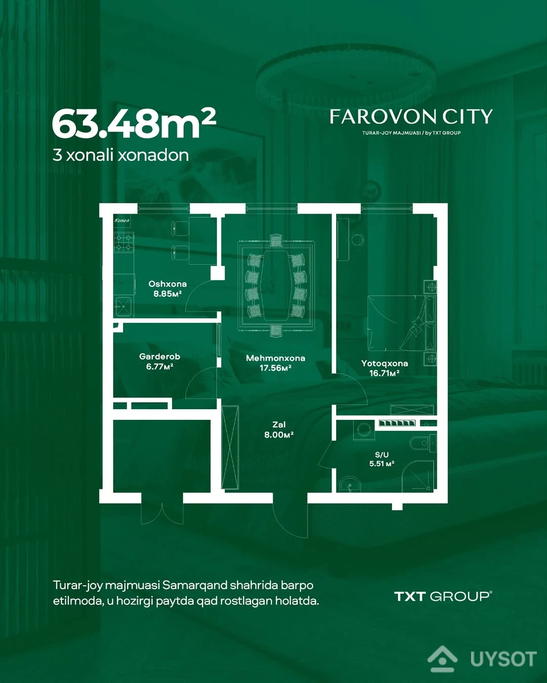 3 xonali xonadonlar yosh oilalar uchun mukammal tanlovdir. Farovon city turar-joy majmuasidagi shunday xonadonlar sizga kerak boʻlgan barcha qulayliklarni taqdim etadi.
Har bir xonadon keng va yorugʻ, zamonaviy dizayni bilan ajralib turadi. Ota-onalar uchun katta yotoqxona, bolalar uchun alohida xona va mehmonlar uchun moʻljallangan joy mavjud.
📞Telefon: +99878 113-63-50 3 xonali xonadonlar yosh oilalar uchun mukammal tanlovdir. Farovon city turar-joy majmuasidagi shunday xonadonlar sizga kerak boʻlgan barcha qulayliklarni taqdim etadi.
Har bir xonadon keng va yorugʻ, zamonaviy dizayni bilan ajralib turadi. Ota-onalar uchun katta yotoqxona, bolalar uchun alohida xona va mehmonlar uchun moʻljallangan joy mavjud.
📞Telefon: +99878 113-63-50