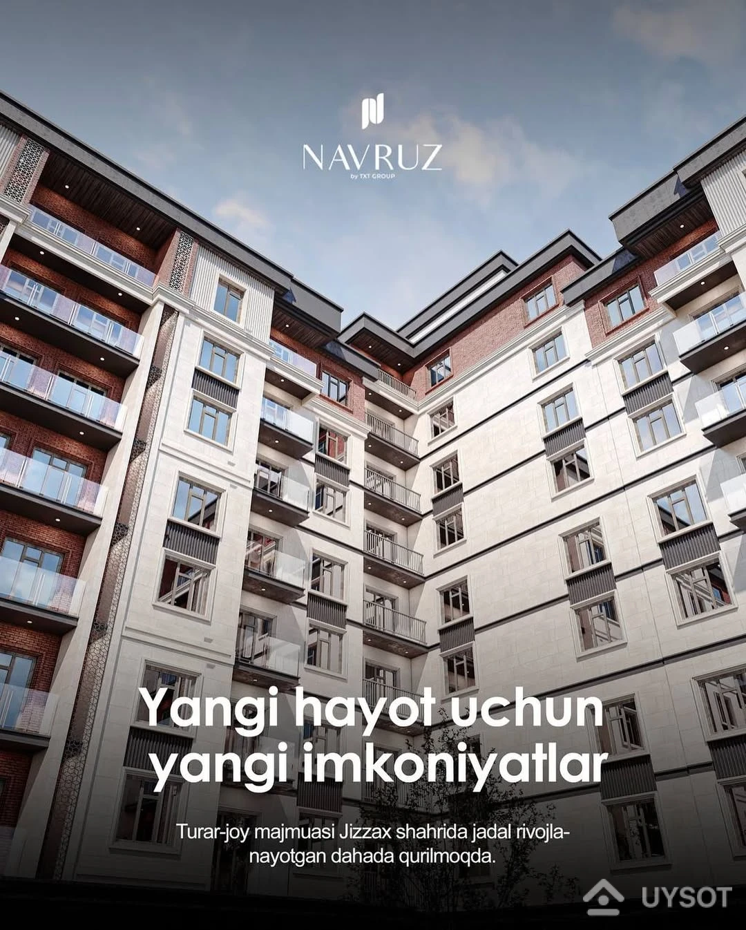 Navruz — yashash qulay, to‘lash oson!
Shahar markaziga yaqin joylashuvi, sokin muhit, rejalashtirilgan uylar va qulay sharoitlar aynan siz uchun yaratilmoqda. Eng asosiysi, bu yerda boshlang‘ich to‘lovsiz, foizsiz va 60 oygacha bo‘lib to‘lash imkoniyati mavjud.
Telefon: +99878 113-63-50 Navruz — yashash qulay, to‘lash oson!
Shahar markaziga yaqin joylashuvi, sokin muhit, rejalashtirilgan uylar va qulay sharoitlar aynan siz uchun yaratilmoqda. Eng asosiysi, bu yerda boshlang‘ich to‘lovsiz, foizsiz va 60 oygacha bo‘lib to‘lash imkoniyati mavjud.
Telefon: +99878 113-63-50