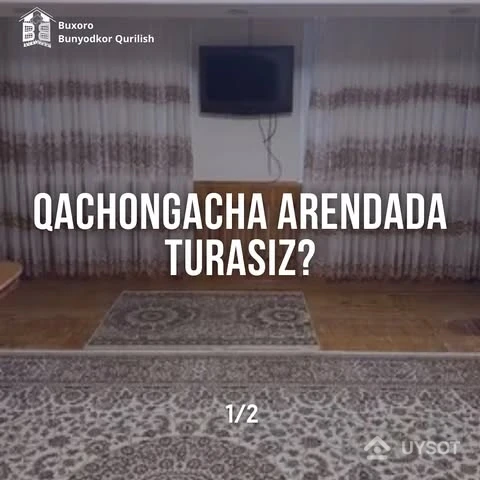🤔 Qachongacha ijarada yashaysiz?
Ko‘pchilik yosh oilalar birovning uyiga 100-200$ to‘lab, ijarada yashashadi.
Buxoro Bunyodkor Qurilish Kompaniyasi esa aynan shuni hisobga olib, sizga ajoyib taklif taqdim etadi! Endilikda, siz ijaraga to‘laydigan mablag‘ evaziga, har oy bo‘lib-bo‘lib to‘lab, uy xarid qilishingiz mumkin!
Hozirning o‘zida biz bilan bog‘laning va batafsil ma’lumotga ega bo‘ling!
☎️ +99878 113-63-50 🤔 Qachongacha ijarada yashaysiz?
Ko‘pchilik yosh oilalar birovning uyiga 100-200$ to‘lab, ijarada yashashadi.
Buxoro Bunyodkor Qurilish Kompaniyasi esa aynan shuni hisobga olib, sizga ajoyib taklif taqdim etadi! Endilikda, siz ijaraga to‘laydigan mablag‘ evaziga, har oy bo‘lib-bo‘lib to‘lab, uy xarid qilishingiz mumkin!
Hozirning o‘zida biz bilan bog‘laning va batafsil ma’lumotga ega bo‘ling!
☎️ +99878 113-63-50