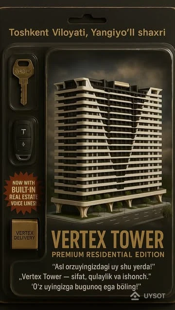 “Vertex Tower – Orzudagi Yashash Joyingiz!”
Vertex Tower’da qulaylik va hashamat uygʻunlashgan!
✅ Markaziy hudud
✅ Zamonaviy dizayn
✅ 24/7 xavfsizlik va xizmat
✅ Panoramali manzaralar

Xonadonlar cheklangan! Bugun bogʻlaning va orzuyingizdagi uyga ega boʻling.
Telefon:☎️ +99878 113-63-50