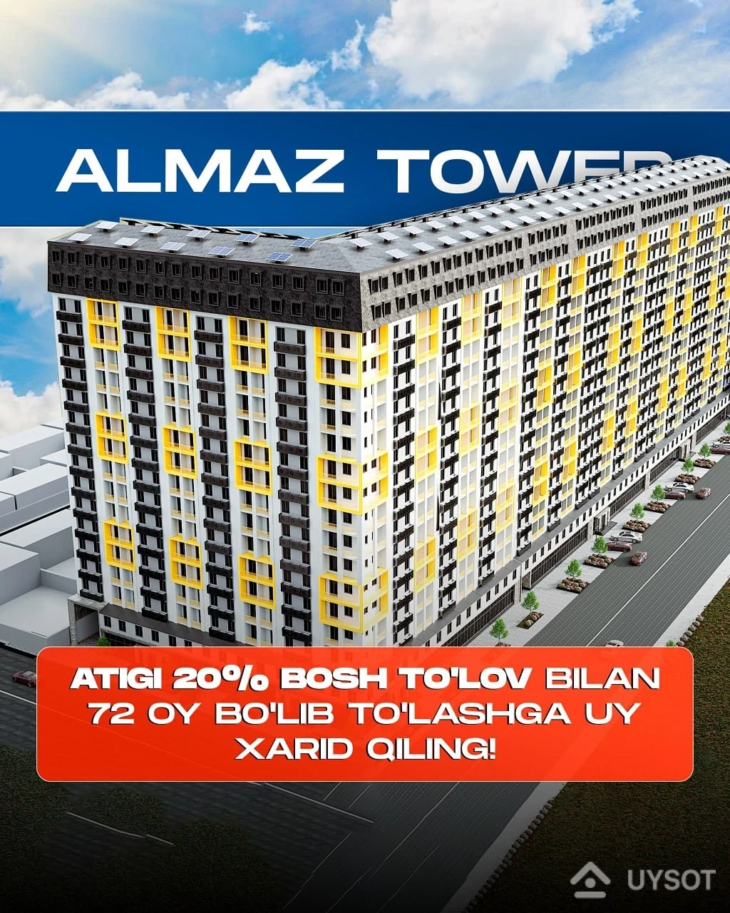 Almaz Tower — Tanlash vaqti keldi!
🏡 Ko'rib turganingizdek, atigi $2 405 boshlang'ich to'lov bilan uy egasiga aylanasiz! Har oyda $451 to'lab, o'z shaxsiy xonadoningizga sarmoya qilasiz.
*Boshqa xonadon narxlar bilan yuqorida tanishing!
📌 Majmua haqida bilmoqchimisiz?
- Yashnobod tumanida joylashgan,
- unda xavfsiz 2 qavatli avtoturargoh,
- bolalar o'yingohi,
- 24/7 tartibda qo'riqlanadigan hudud,
- ehtiyojlaringiz uchun savdo do'konlari mavjud.
HARAKAT vaqti keldi! Bu xonadonlar soni cheklangan! Bugun qo'ng'iroq qiling va xonadon band qiling!
📞 +99878 113-63-50
📱 Yaqinlaringiz ham bilsin! — @betterbestuz Almaz Tower — Tanlash vaqti keldi!
🏡 Ko'rib turganingizdek, atigi $2 405 boshlang'ich to'lov bilan uy egasiga aylanasiz! Har oyda $451 to'lab, o'z shaxsiy xonadoningizga sarmoya qilasiz.
*Boshqa xonadon narxlar bilan yuqorida tanishing!
📌 Majmua haqida bilmoqchimisiz?
- Yashnobod tumanida joylashgan,
- unda xavfsiz 2 qavatli avtoturargoh,
- bolalar o'yingohi,
- 24/7 tartibda qo'riqlanadigan hudud,
- ehtiyojlaringiz uchun savdo do'konlari mavjud.
HARAKAT vaqti keldi! Bu xonadonlar soni cheklangan! Bugun qo'ng'iroq qiling va xonadon band qiling!
📞 +99878 113-63-50
📱 Yaqinlaringiz ham bilsin! — @betterbestuz