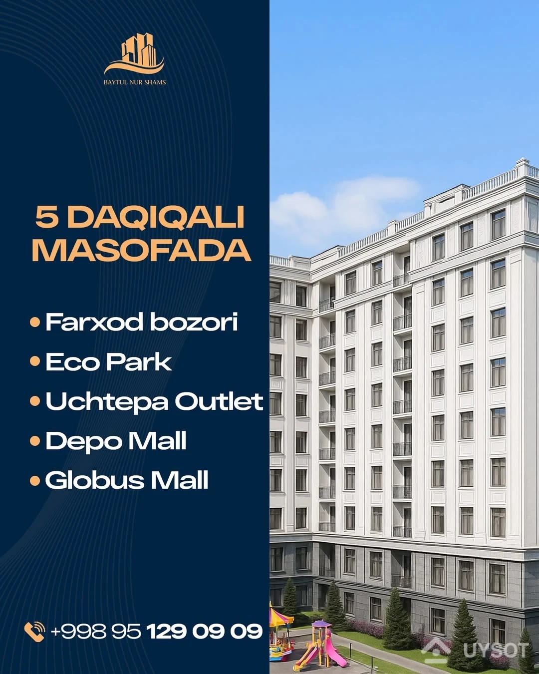 🏡 Xonadon xarid qilishda infratuzilmaga qanchalik ahamiyat berasiz? 

📍 Uchtepa Plaza majmuamiz Chilonzor tumani, 24-mavzeda joylashgan va atigi 5 daqiqalik masofada quyidagi muhim nuqtalarga ega: 
🛍️ Farhod bozori 
🛒 Depo Mall 
👗 Uchtepa Outlet 
🌳 Eko Park 
🏬 Globus Mall 
🏫 Maktab va bog‘chalar

✨ Uchtepa Plaza – kelajagingiz uchun ideal tanlov bo‘lishiga ishonamiz! 
To‘g‘ri qaror qabul qiling, orzularingizdagi uy sizni kutmoqda!

📞 Sotuv ofisi bilan bog‘laning: 
📲 +998 (78) 113-63-50

🏡 Uchtepa Plaza – orzularingizdagi yashash joyi! 🌟