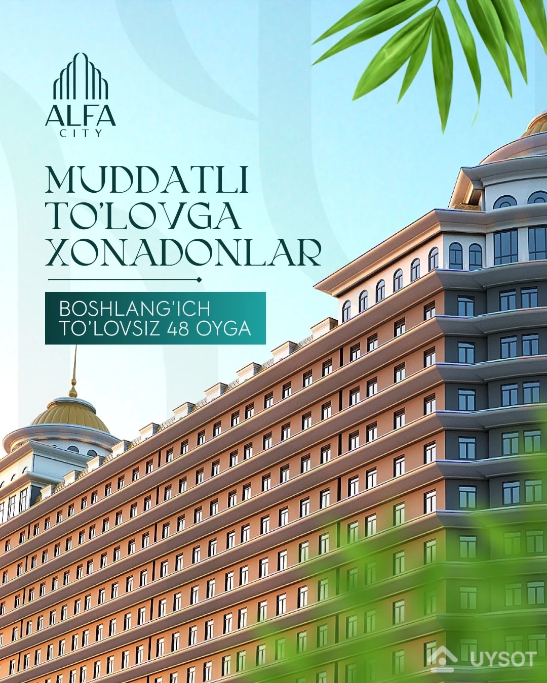 Alfa City xonadonlarini hech qanday bosh to'lovlarsiz 48 oygacha foizsiz muddatli to'lov asosida xarid qiling.

⚡️Loyihadan quyidagi qulayliklarga ega bo‘ling:

- Sayr qilish va dam olish uchun eko-hovlilar
- Zamonaviy va xavfsiz bolalar maydonchalar
- Sizning xotirjamligingiz uchun 24/7 videokuzatuv
- Hududning o‘zida savdo va maishiy xizmat ko‘rsatish obyektlari
- Rivojlangan infratuzilma;

☎️ Qo‘shimcha maʼlumot uchun izohlarda “➕” belgisini qoldiring yoki quyidagi raqamlarga qo‘ng‘iroq qiling:
+99878 113-63-50