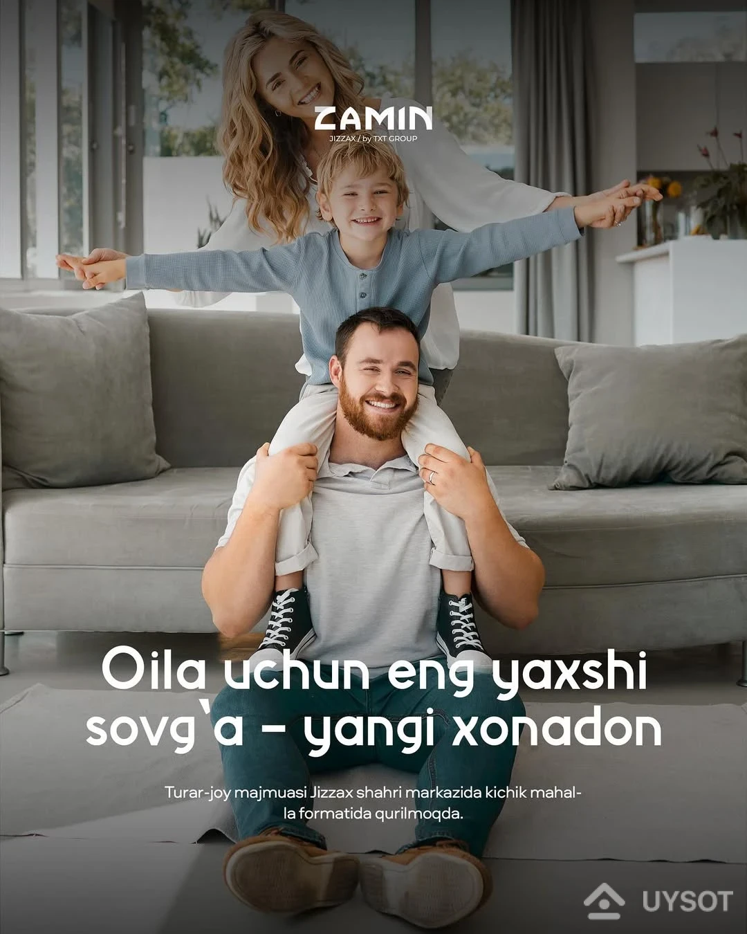 Zamin – tongni quvonch bilan qarshi oladigan manzil!
Jizzax markazida kichik mahalla formatidagi qulay va sokin uylar sizni kutmoqda. Farzandingiz kulib uyg‘onadigan, siz esa xotirjam dam oladigan muhit aynan shu yerda yaratilmoqda.
Telefon: +99878 113-63-50 Zamin – tongni quvonch bilan qarshi oladigan manzil!
Jizzax markazida kichik mahalla formatidagi qulay va sokin uylar sizni kutmoqda. Farzandingiz kulib uyg‘onadigan, siz esa xotirjam dam oladigan muhit aynan shu yerda yaratilmoqda.
Telefon: +99878 113-63-50
