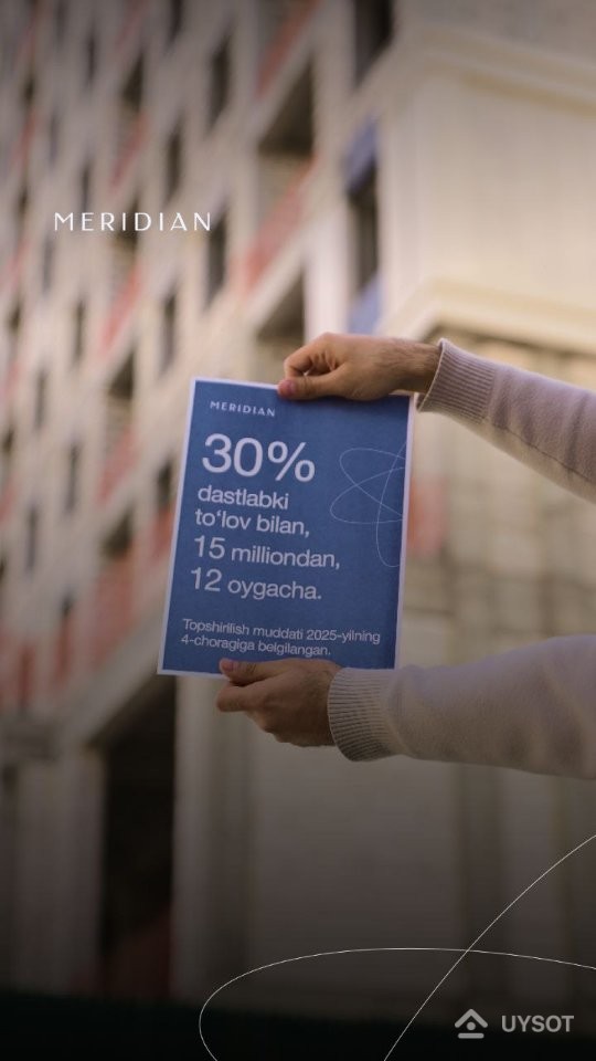 Uyingizni xarid qilich uchun eng yaxshi vaqt – hozir!
“Meridian” turarj joy majmuasidan 30% boshlangʻich toʻlov qilib, 1m² 15 million boʻlgan xonadonlarni 12 oygacha boʻlib toʻlang.
Topshirilish muddat 2025-yilning 4-choragiga belgilangan.
Uylardan biri siz uchun. Hoziroq aloqaga chiqing:
📍Mazil: Toshkent, Parkent ko‘chasi, 172
📞 Aloqa: +99878 113-63-50
+99878 113-63-50
———
Самый лучший момент для покупки вашего дома – сейчас!
В жилом комплексе ”Meridian” приобретайте квартиры по цене 15 миллионов за 1 м2 с первоначальным взносом 30% и рассрочкой до 12 месяцев.
Срок сдачи определен на 4-й квартал 2025 года!
Один из домов для вас. Свяжитесь с нами прямо сейчас:
📍 Адрес: Ташкент, улица Паркентская, 172
📞 Контакты: +99878 113-63-50
+99878 113-63-50 Uyingizni xarid qilich uchun eng yaxshi vaqt – hozir!
“Meridian” turarj joy majmuasidan 30% boshlangʻich toʻlov qilib, 1m² 15 million boʻlgan xonadonlarni 12 oygacha boʻlib toʻlang.
Topshirilish muddat 2025-yilning 4-choragiga belgilangan.
Uylardan biri siz uchun. Hoziroq aloqaga chiqing:
📍Mazil: Toshkent, Parkent ko‘chasi, 172
📞 Aloqa: +99878 113-63-50
+99878 113-63-50
———
Самый лучший момент для покупки вашего дома – сейчас!
В жилом комплексе ”Meridian” приобретайте квартиры по цене 15 миллионов за 1 м2 с первоначальным взносом 30% и рассрочкой до 12 месяцев.
Срок сдачи определен на 4-й квартал 2025 года!
Один из домов для вас. Свяжитесь с нами прямо сейчас:
📍 Адрес: Ташкент, улица Паркентская, 172
📞 Контакты: +99878 113-63-50
+99878 113-63-50