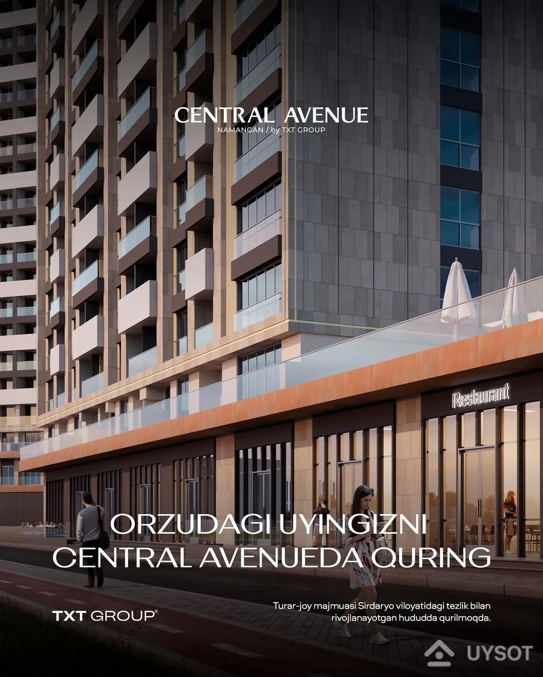 Central Avenue — farovon hayot uchun to‘g‘ri tanlov

Namangan markazida qurilayotgan bu majmua har tomonlama qulay rejalashtirilgan. Keng xonadonlar, zamonaviy infratuzilma, do‘kon va dam olish maskanlari bir joyda.

Telefon: +998 (78) 113-63-50