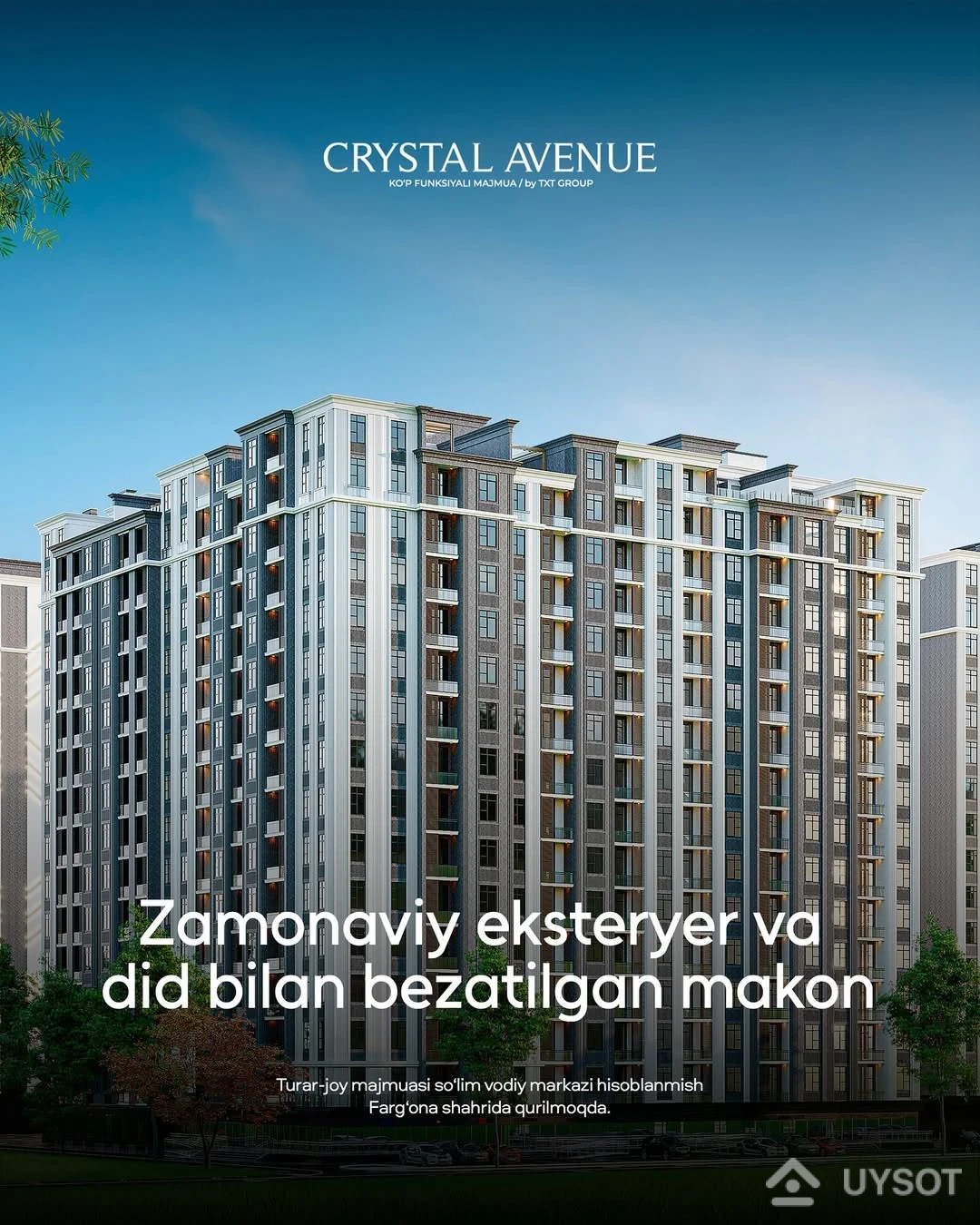 Crystal Avenue — tashqaridan chiroyli, ichkaridan esa qulay

Farg‘onada qurilayotgan bu majmuada sizga kerakli hamma sharoitlar bor. Xonadonlar tartibli, shinam muhit, rejalashtirilishi esa barcha uchun qulay.

Telefon: +998 (78) 113-63-50