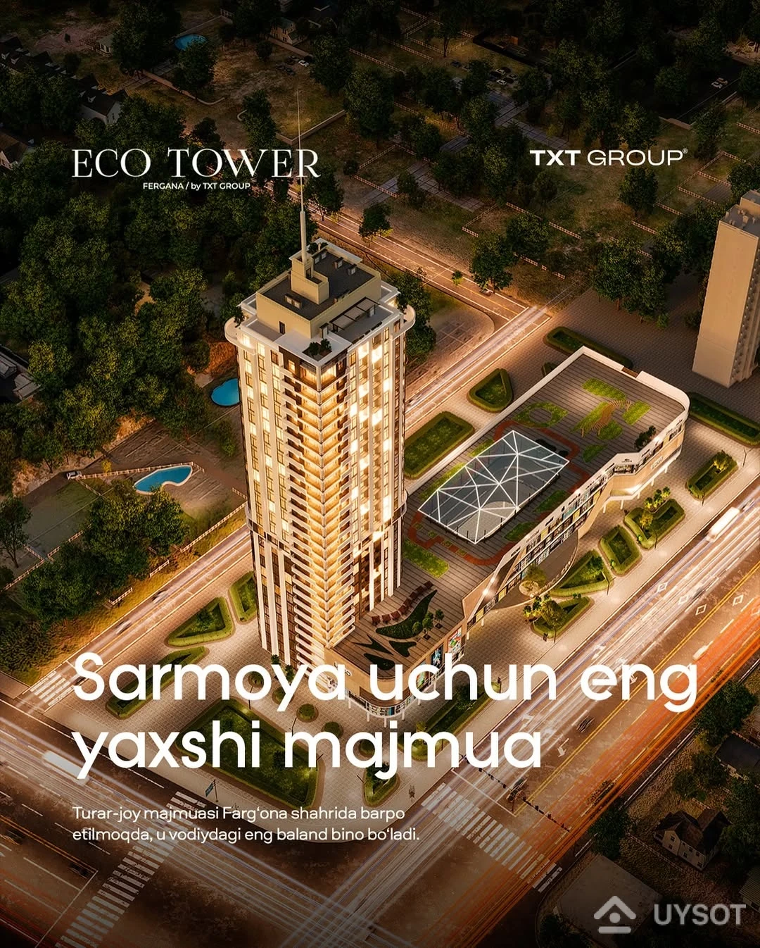 ECO TOWER — Farg‘onadagi eng baland va nufuzli majmua

Shahar markazida barpo etilayotgan bu bino qulay joylashuvi, zamonaviy infratuzilmasi va tijoriy imkoniyatlari bilan ajralib turadi. Sarmoya uchun ishonchli, yashash va ishlash uchun qulay joy.

Telefon: +998 (78) 113-63-50